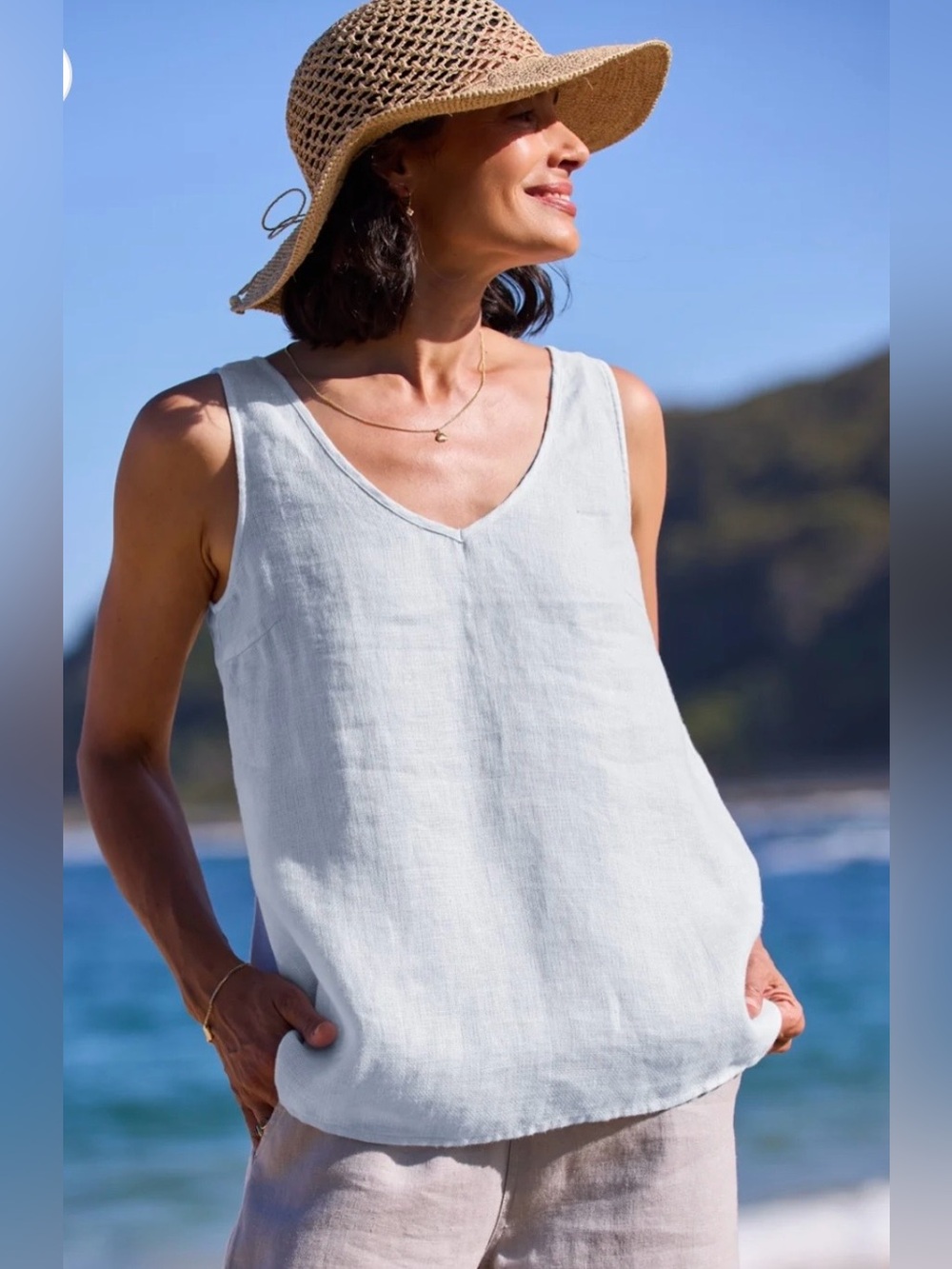 Nomad the Label Tilba French Linen Top, Serene Blue, Size Medium